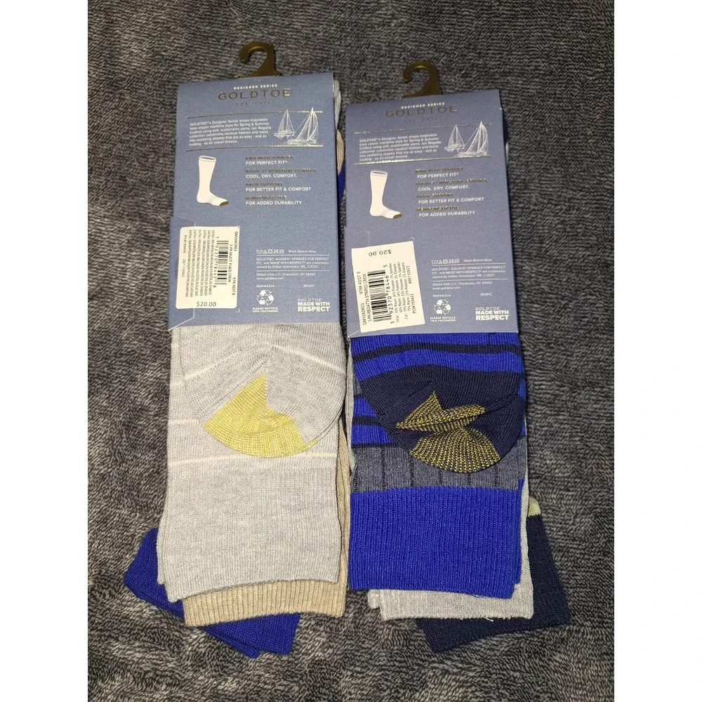 Gold Toe Designer Series‎ Regatta 6 Pairs Plaid Stripped Socks Mens Size 6-12.5
